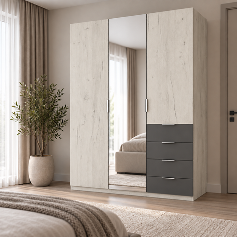 Розпродаж Шафа Крістал 2, Дуб Крафт Білий/Антрацитовий, 1500х520х2100 (59855152) - Континент фото